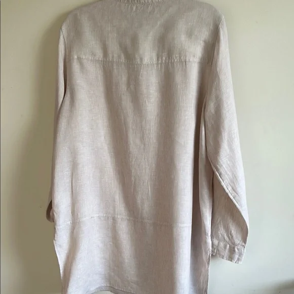 Tahari 100% LINEN Beige Long Sleeve Tunic - Picture 8 of 13